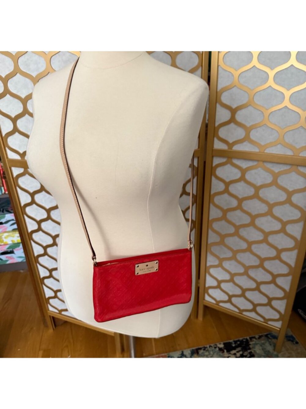 Kate Spade NY Red Patent Leather Deboss Logo Emerald Avenue Crossbody Bag - Picture 11 of 16